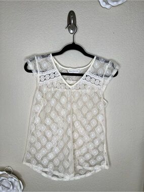 NTM: Sweet Journey Ivory Floral Lace Crochet Boho Blouse Size Small